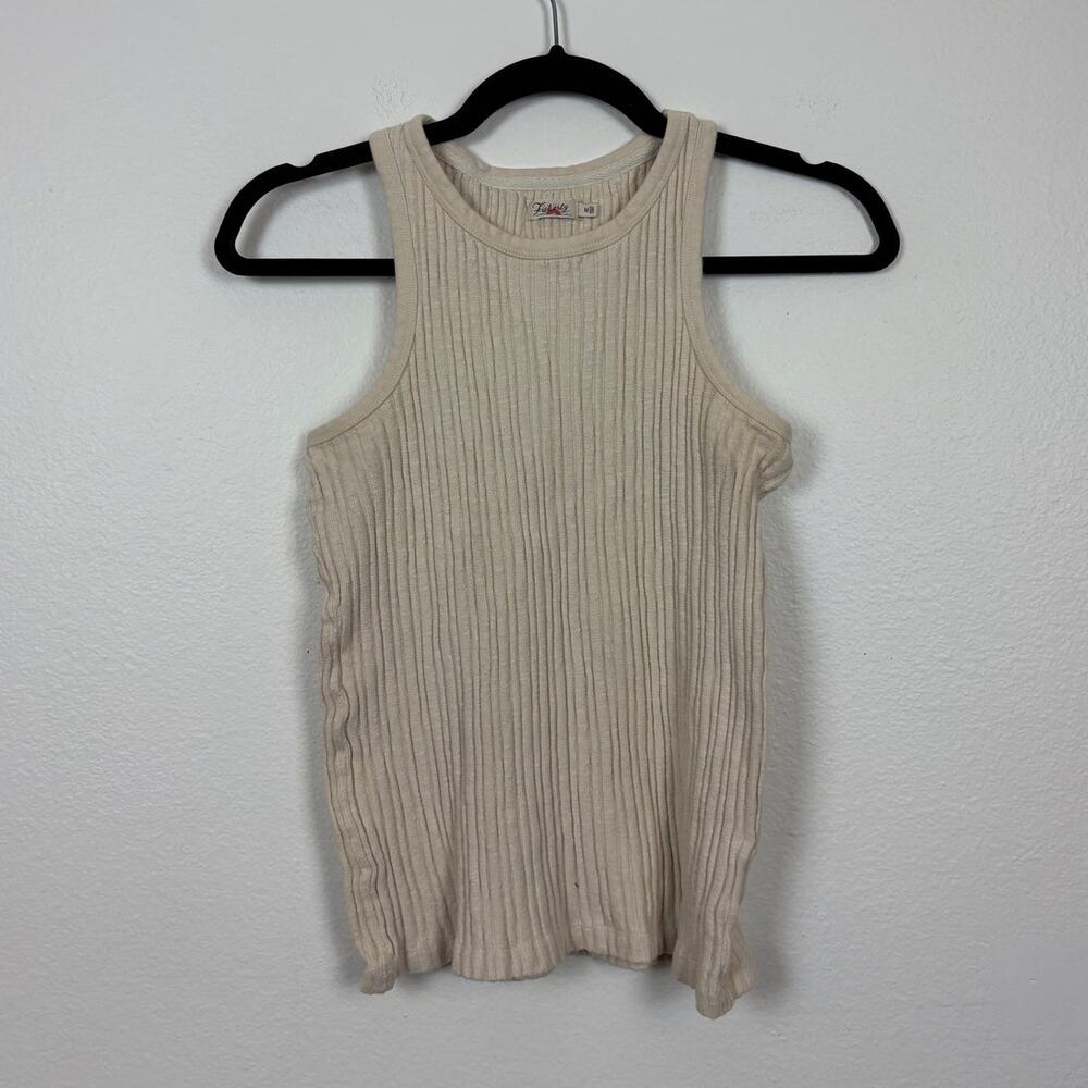 Faherty Ribbed Squiggly Knit High Neck Casual Cream Tank XS